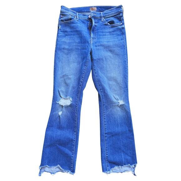 MOTHER The Insider Crop Step Chew Distressed Denim Jeans 28 Classic Quiet Luxury - Picture 2 of 11